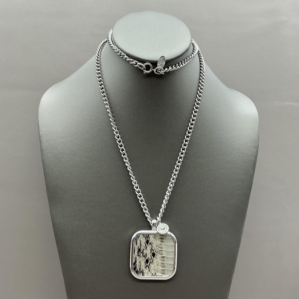 Ann Taylor Necklace Silver Tone Snake Print Square Pendant‎ Statement Jewelry